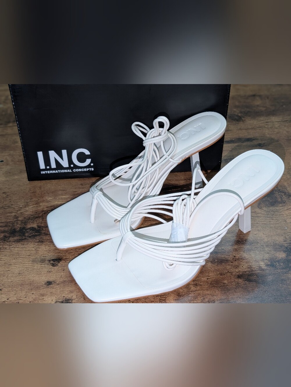 NWT INC International Concepts White Strappy Square-Toe Sandals for Women